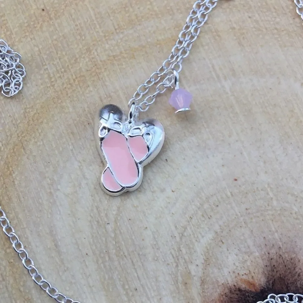 Girls Ballet Slippers Sterling Silver Swarovski Necklace